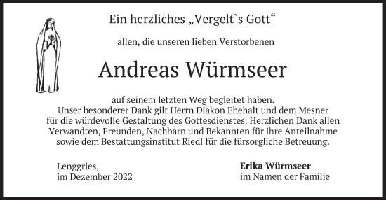 Traueranzeige von Andreas Würmseer von merkurtz