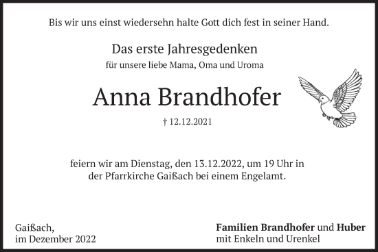Traueranzeige von Anna Brandhofer von merkurtz