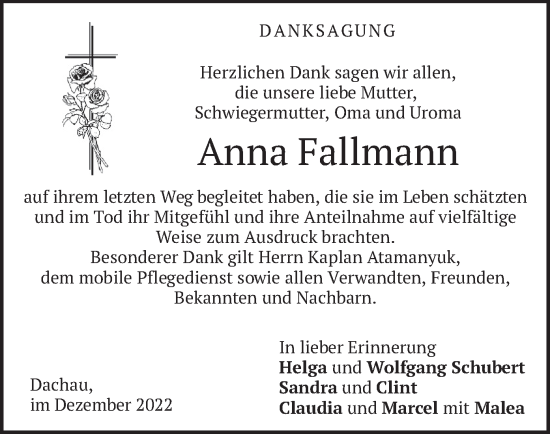 Traueranzeige von Anna Fallmann von merkurtz