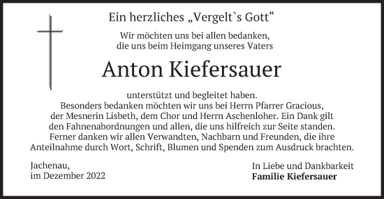 Traueranzeige von Anton Kiefersauer von merkurtz