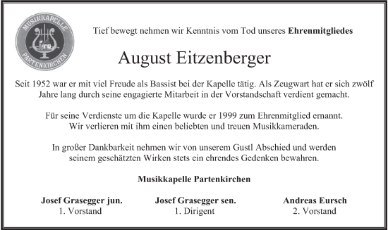 Traueranzeige von August Eitzenberger von merkurtz