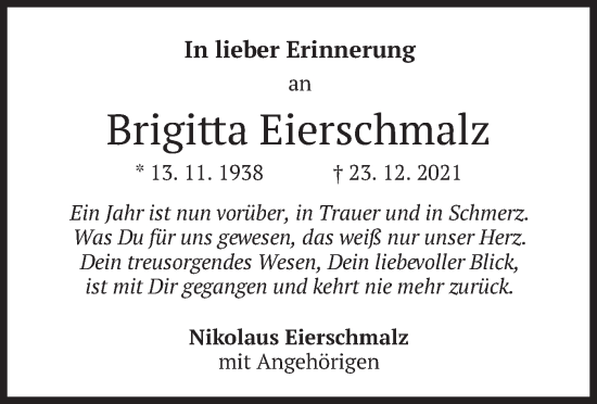Traueranzeige von Brigitta Eierschmalz von merkurtz