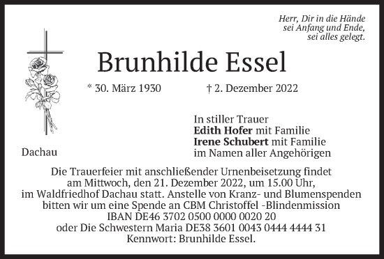 Traueranzeige von Brunhilde Essel von merkurtz