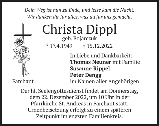 Traueranzeige von Christa Dippl von merkurtz