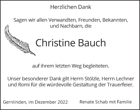 Traueranzeige von Christine Bauch von merkurtz
