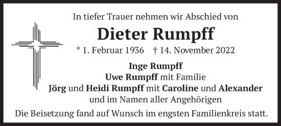 Traueranzeige von Dieter Rumpff von merkurtz
