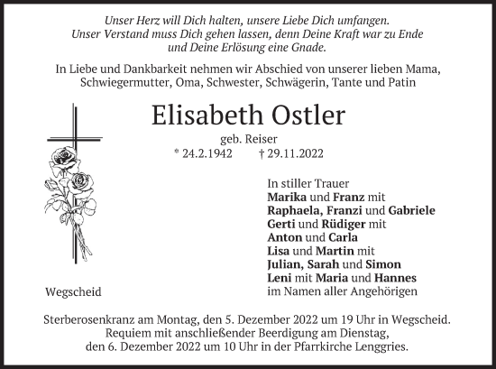 Traueranzeige von Elisabeth Ostler von merkurtz