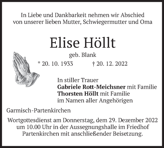 Traueranzeige von Elise Höllt von merkurtz