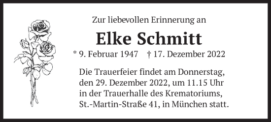 Traueranzeige von Elke Schmitt von merkurtz