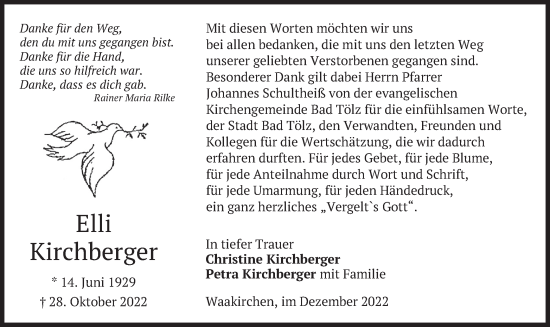Traueranzeige von Elli Kirchberger von merkurtz