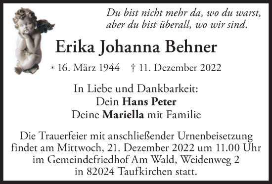 Traueranzeige von Erika Johanna Behner von merkurtz