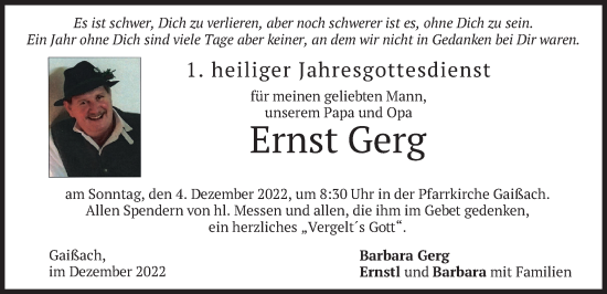 Traueranzeige von Ernst Gerg von merkurtz