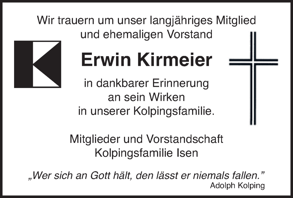  Traueranzeige für Erwin Kirmeier vom 15.12.2022 aus merkurtz