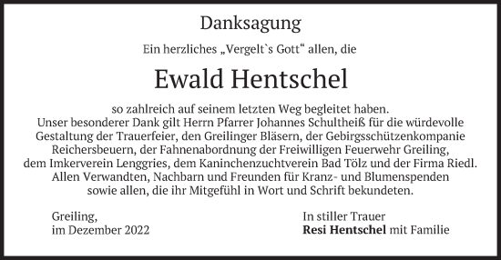 Traueranzeige von Ewald Hentschel von merkurtz