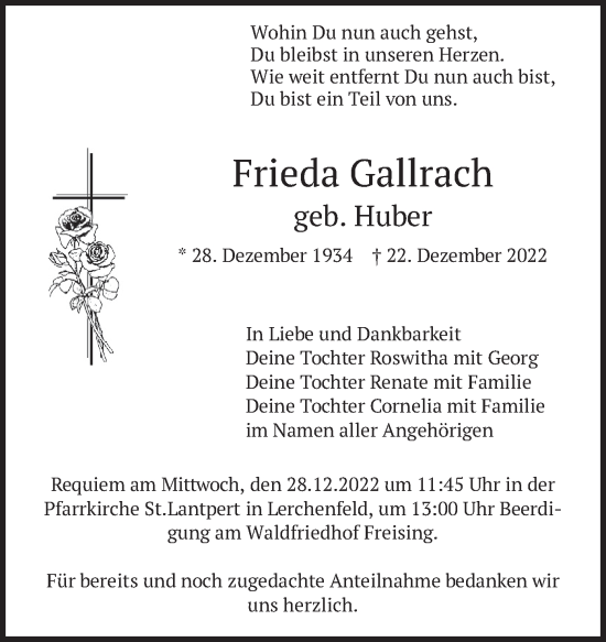 Traueranzeige von Frieda Gallrach von merkurtz