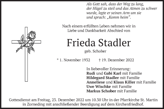 Traueranzeige von Frieda Stadler von merkurtz