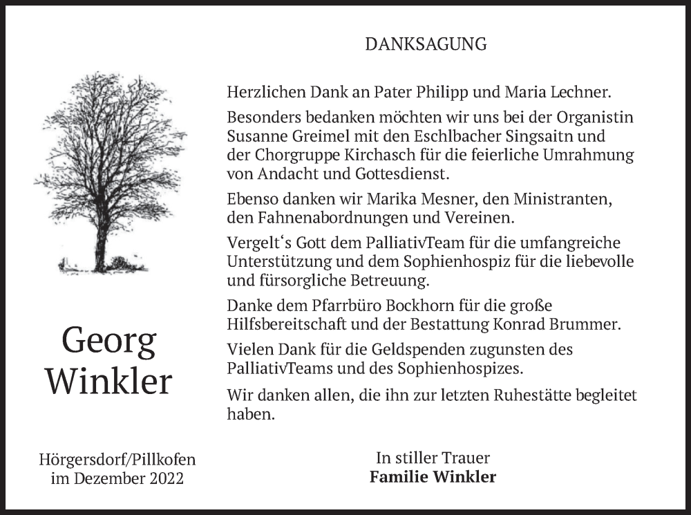  Traueranzeige für Georg Winkler vom 17.12.2022 aus merkurtz