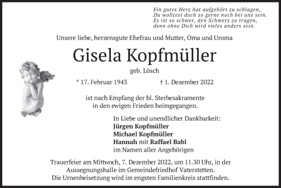 Traueranzeige von Gisela Kopfmüller von merkurtz