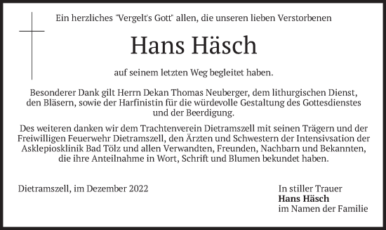 Traueranzeige von Hans Häsch von merkurtz