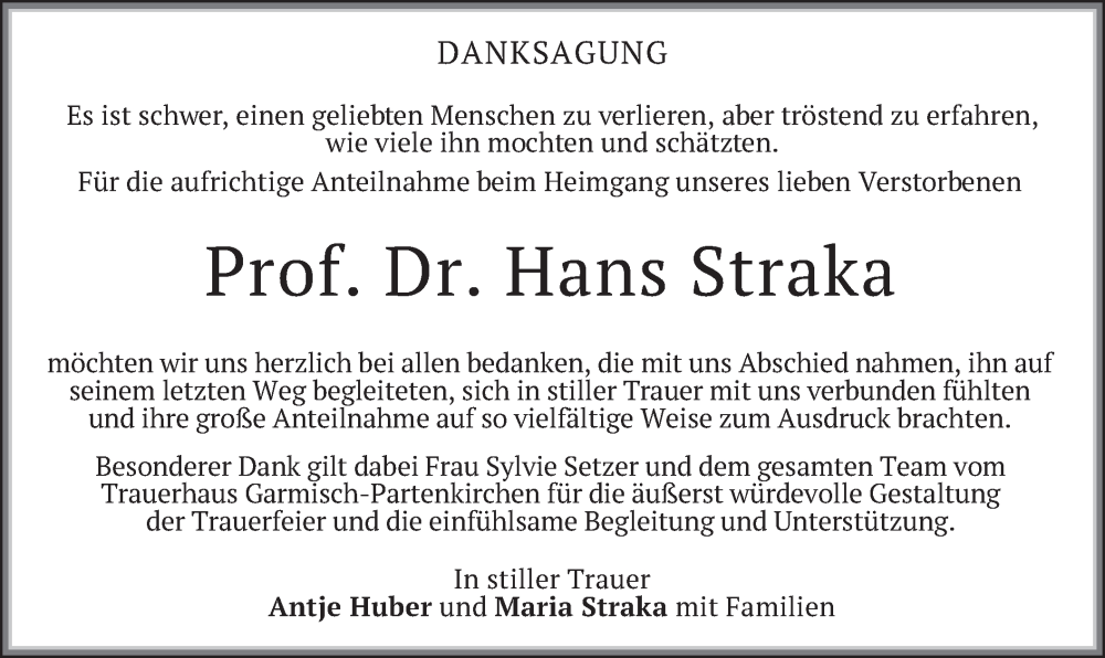  Traueranzeige für Hans Straka vom 31.12.2022 aus merkurtz