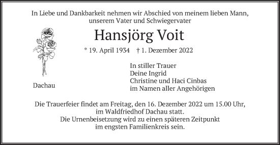 Traueranzeige von Hansjörg Voit von merkurtz