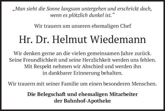 Traueranzeige von Helmut Wiedemann von merkurtz