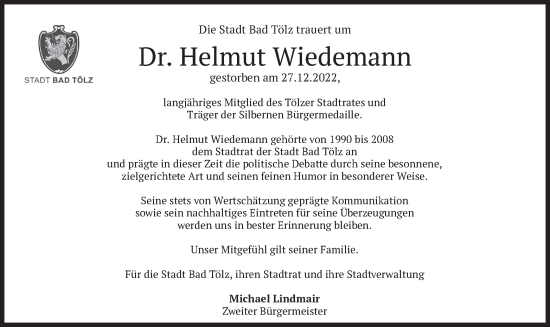 Traueranzeige von Helmut Wiedemann von merkurtz