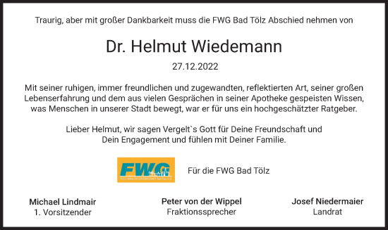 Traueranzeige von Helmut Wiedemann von merkurtz