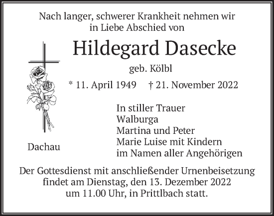 Traueranzeige von Hildegard Dasecke von merkurtz