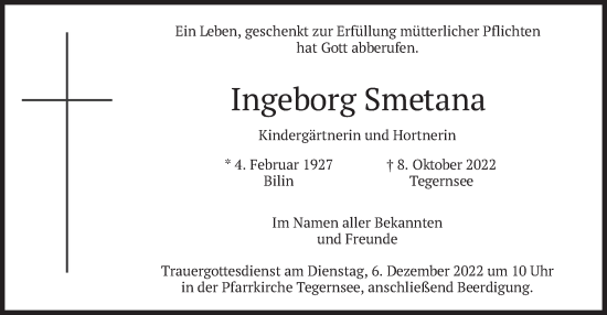 Traueranzeige von Ingeborg Smetana von merkurtz