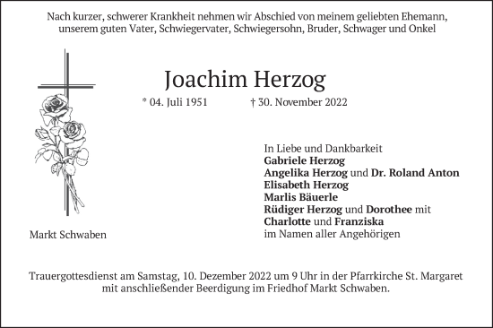 Traueranzeige von Joachim Herzog von merkurtz