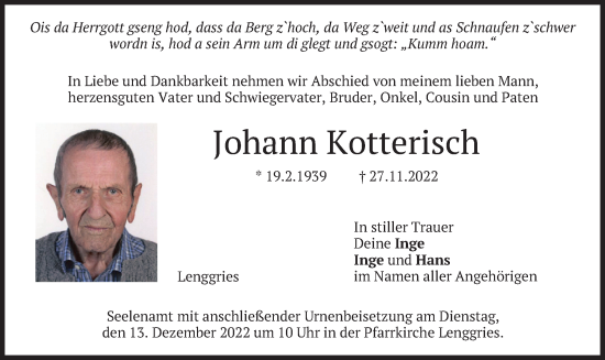 Traueranzeige von Johann Kotterisch von merkurtz
