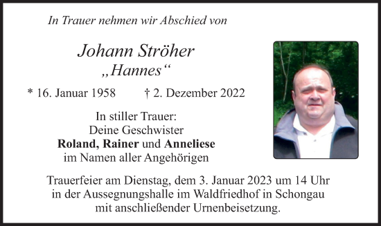 Traueranzeige von Johann Ströher von merkurtz