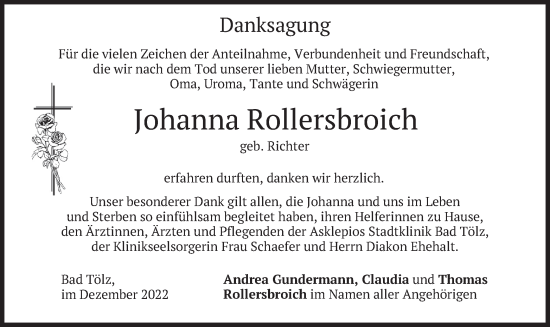 Traueranzeige von Johanna Rollersbroich von merkurtz