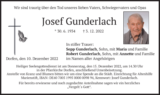 Traueranzeige von Josef Gunderlach von merkurtz