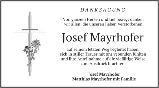 Traueranzeige von Josef Mayrhofer von merkurtz