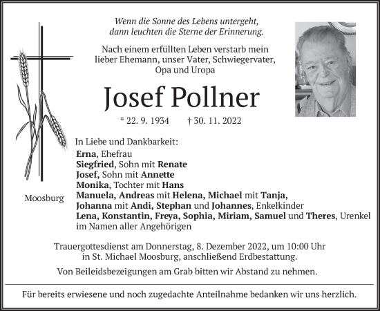 Traueranzeige von Josef Pollner von merkurtz