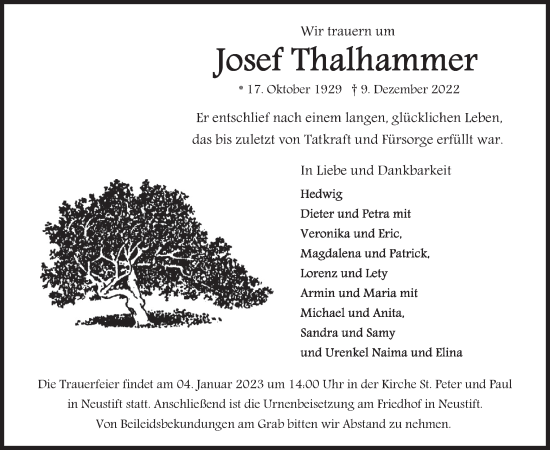 Traueranzeige von Josef Thalhammer von merkurtz