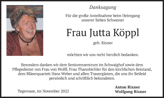 Traueranzeige von Jutta Köppl von merkurtz