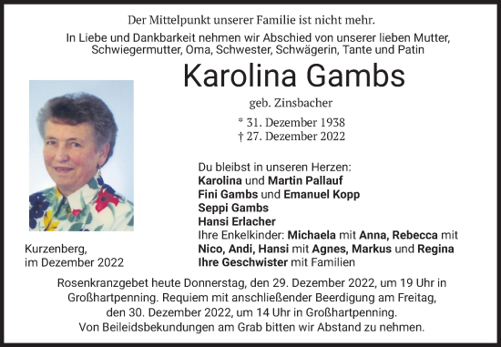 Traueranzeige von Karolina Gambs von merkurtz