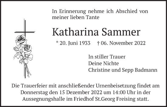 Traueranzeige von Katharina Sammer von merkurtz