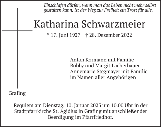 Traueranzeige von Katharina Schwarzmeier von merkurtz