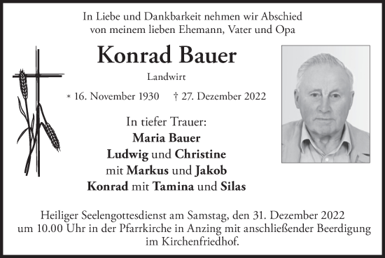 Traueranzeige von Konrad Bauer von merkurtz