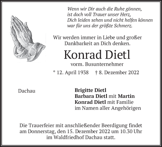 Traueranzeige von Konrad Dietl von merkurtz