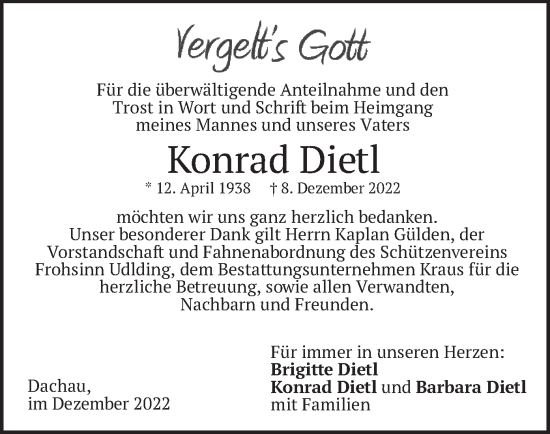 Traueranzeige von Konrad Dietl von merkurtz