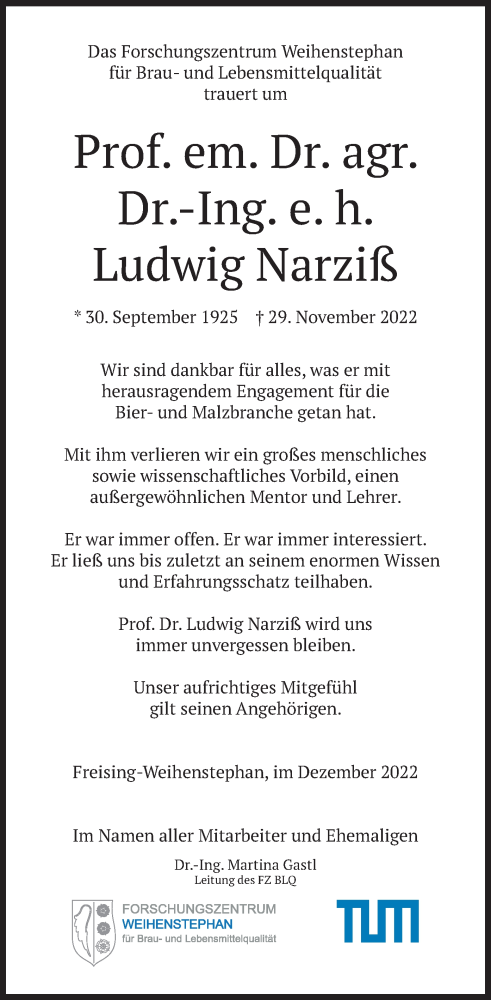 Traueranzeige von Ludwig Narziß von merkurtz