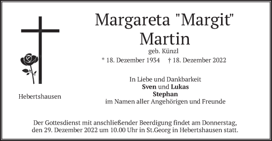 Traueranzeige von Margareta Martin von merkurtz