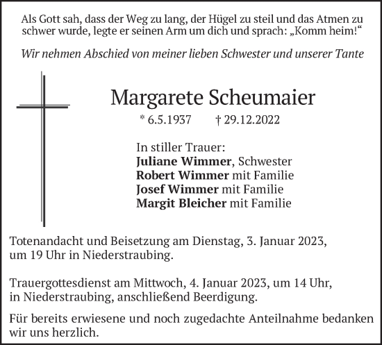 Traueranzeige von Margarete Scheumaier von merkurtz