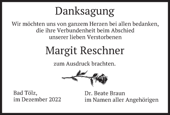 Traueranzeige von Margit Reschner von merkurtz