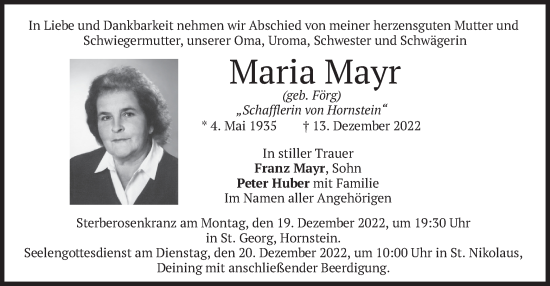 Traueranzeige von Maria Mayr von merkurtz